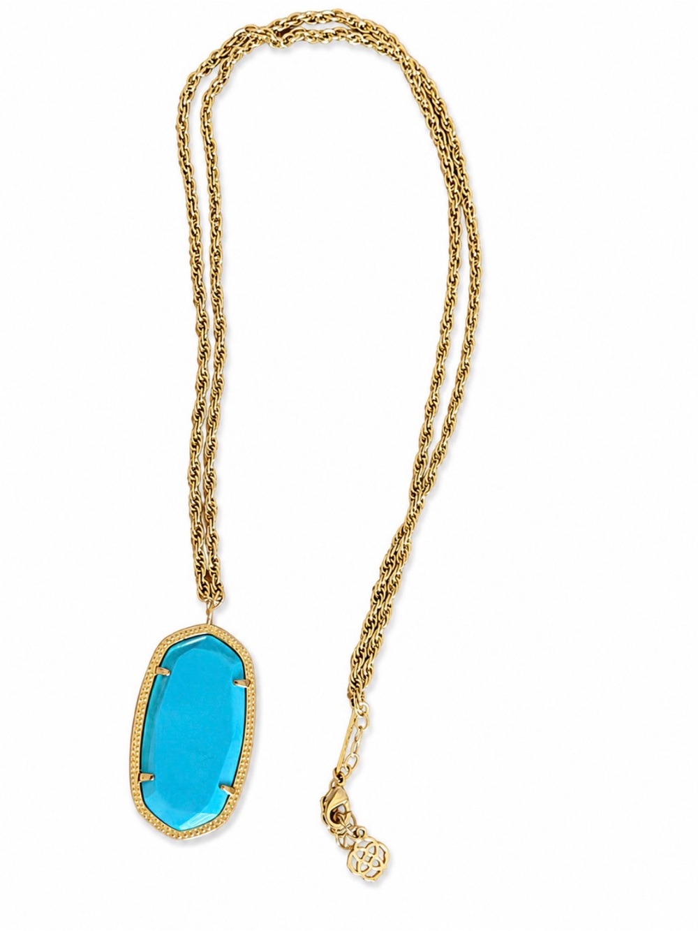 Kendra Scott Gold Turquoise Blue Long Pendant Statement Necklace